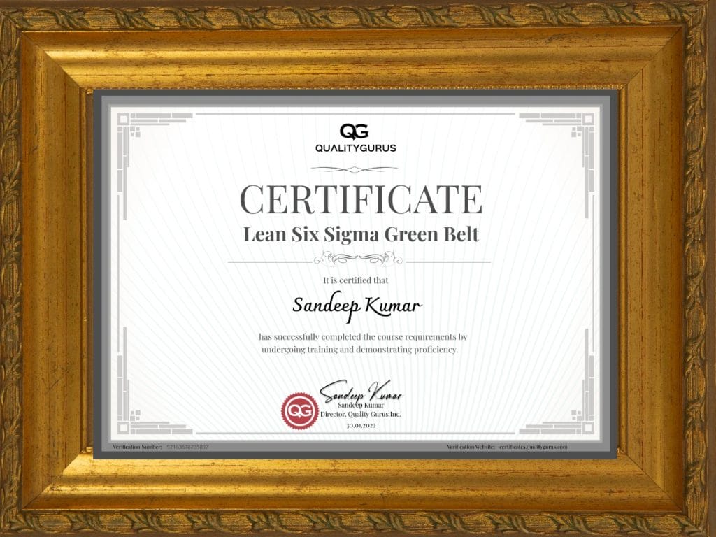 Lean Six Sigma Green Belt Certificate Framed 1