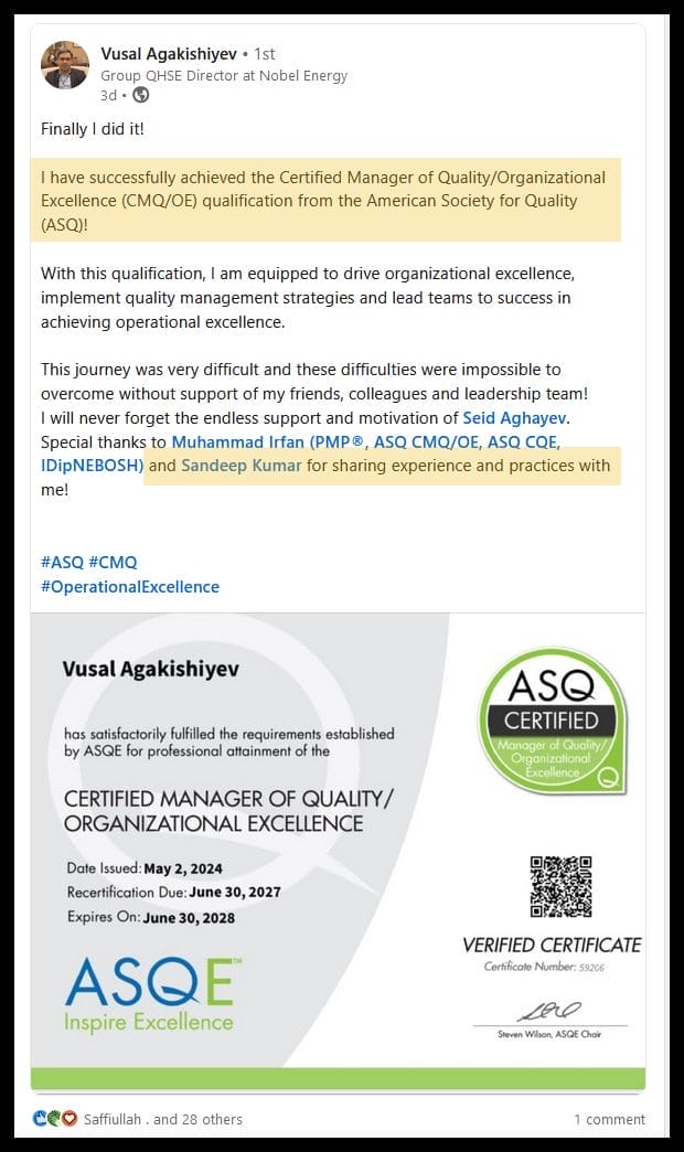 Testimonials Vusal Agakishiyev CMQOE