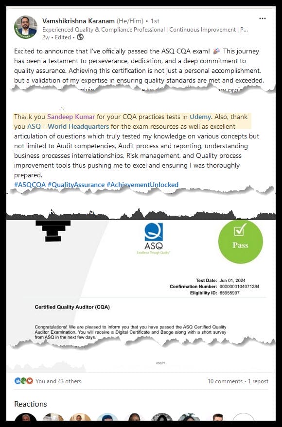 Vamshikrishna Karanam Testimonials CQA