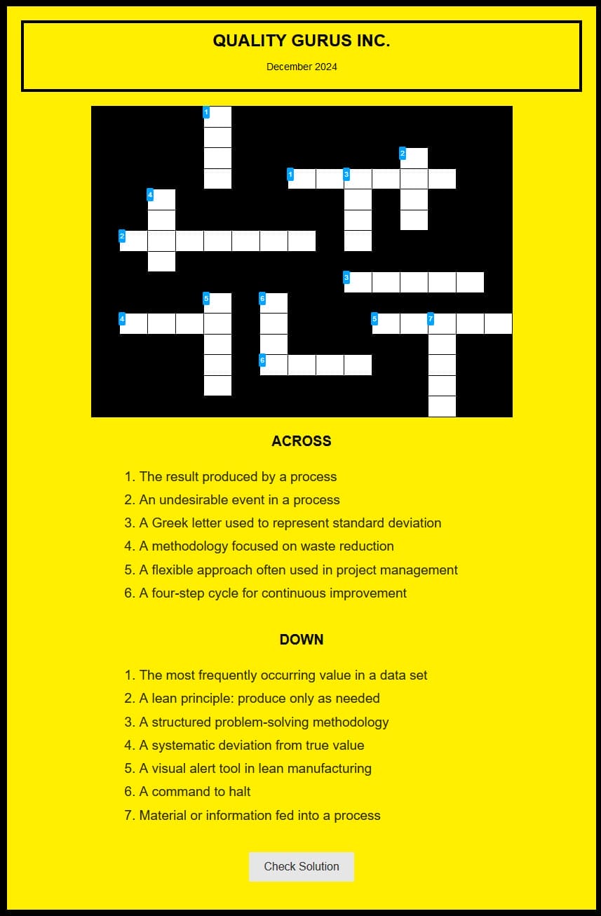 Quality Management Crossword Puzzle – December 2024